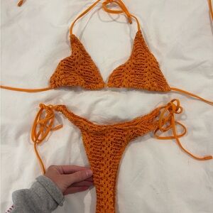 triangl swimwear Crocheted Orange Tie-Side Bikini Set